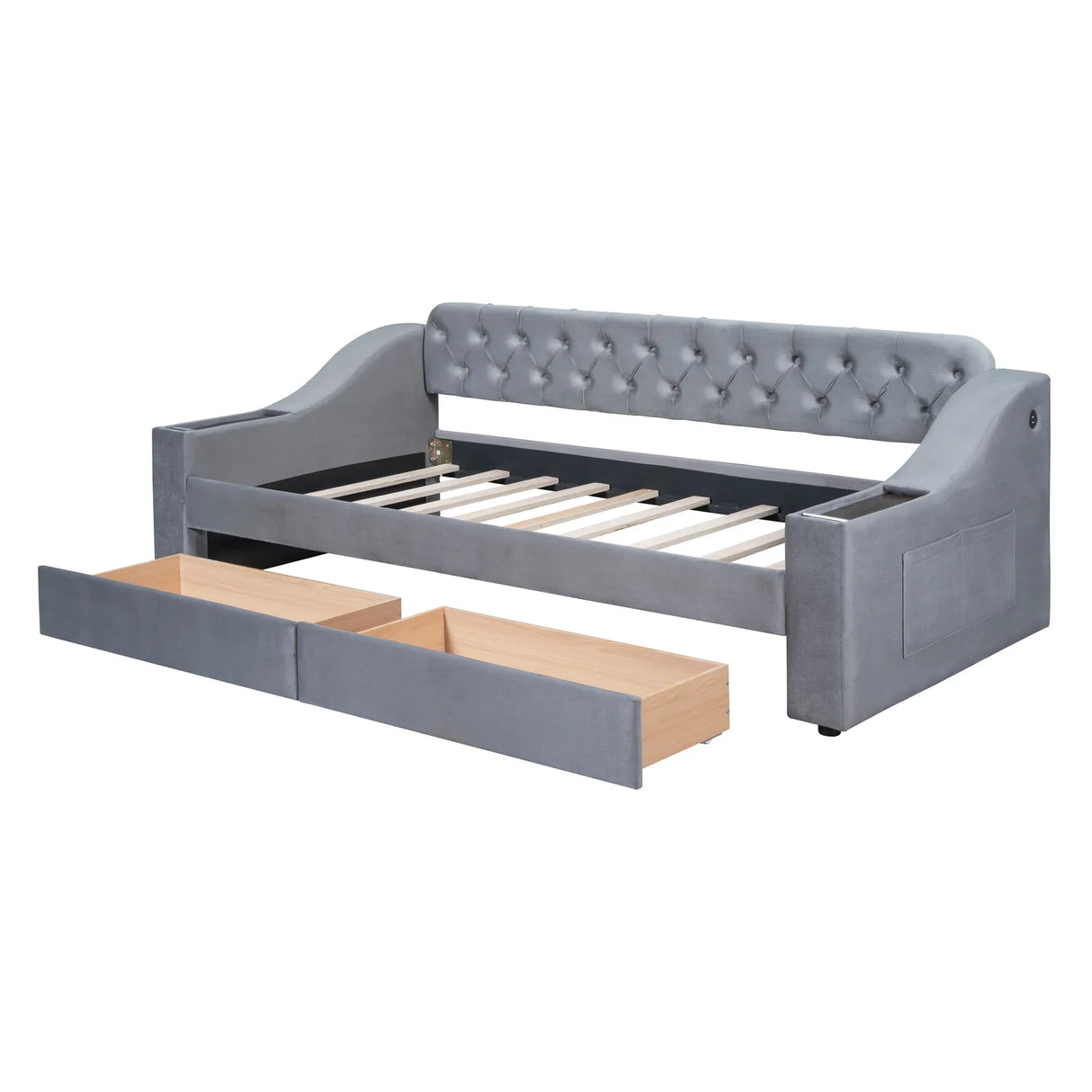 Twin Upholstered Velvet Daybed With Storage Drawers USB Ports - Omega Lifestyles