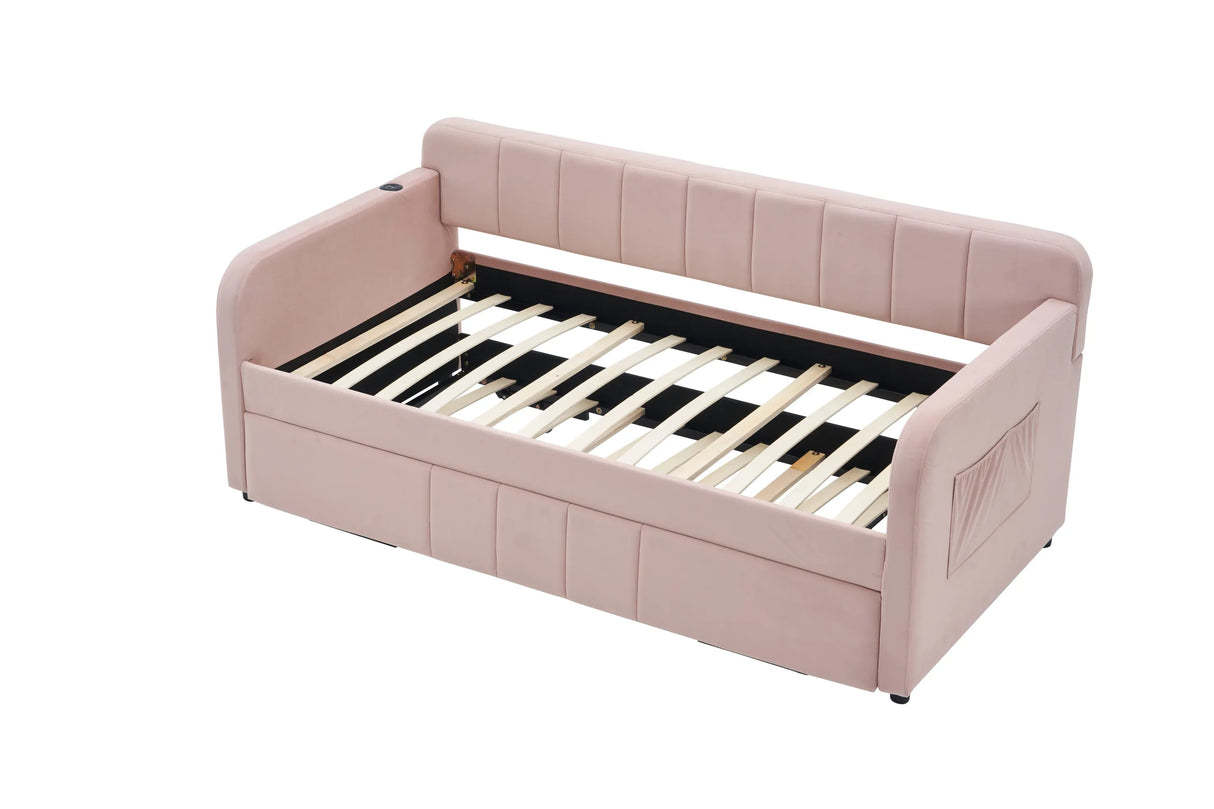 Twin Velvet Upholstered Daybed Frame With Trundle - Omega Lifestyles