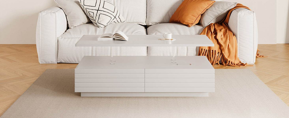 Modern White LED Lighting Coffee Table With Drawers - Sleep Galleria