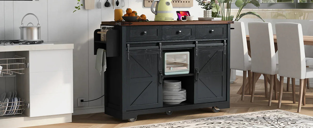 Farmhouse Kitchen Island Rolling Cart With Power Outlet - Omega Lifestyles