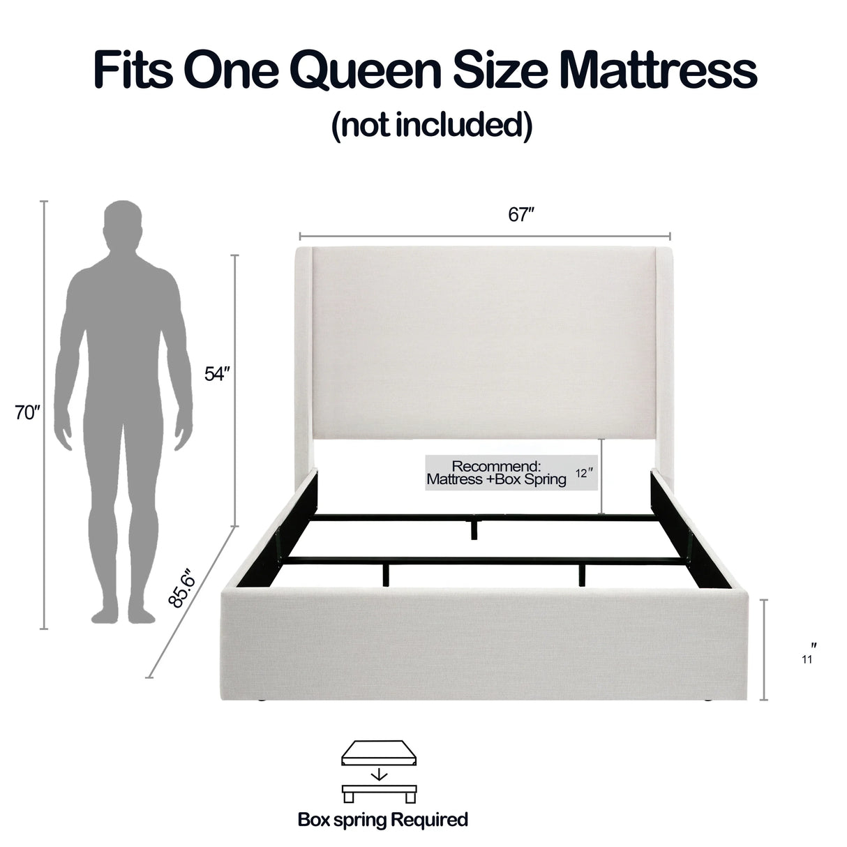 Queen Upholstered Wingback Chenille Fabric Bed Frame - Omega Lifestyles