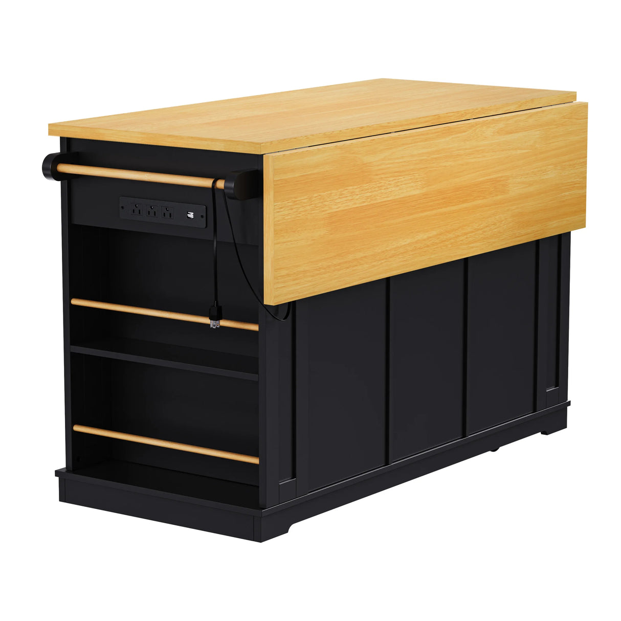 Large Kitchen Island Storage Cart With Bar Stools and Power Outlet - Omega Lifestyles