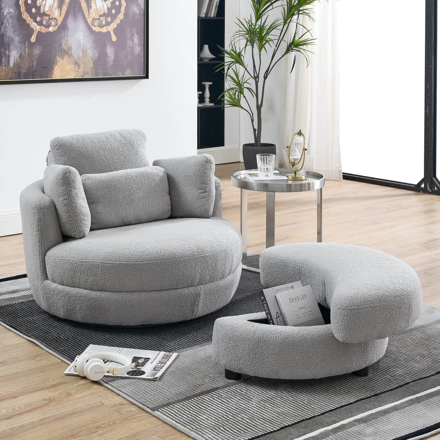 Oversized Plush Swivel Chair With Storage Ottoman - Sleep Galleria