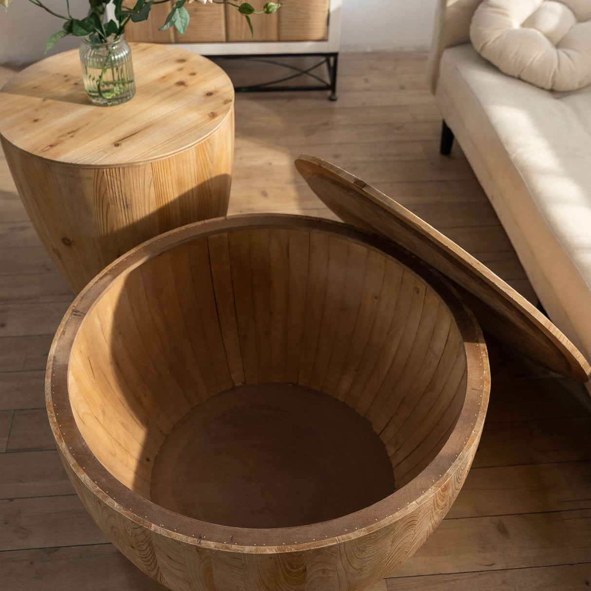 2-Piece Vintage Fir Wood Bucket Shaped Coffee Table Set - Sleep Galleria