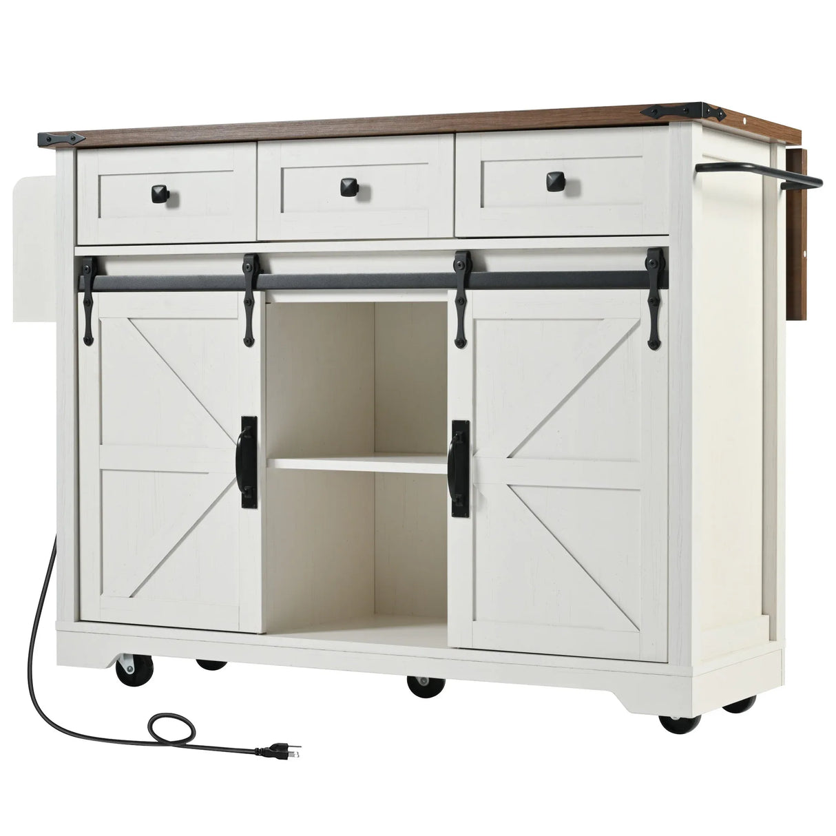 Farmhouse Kitchen Island Rolling Cart With Power Outlet - Omega Lifestyles