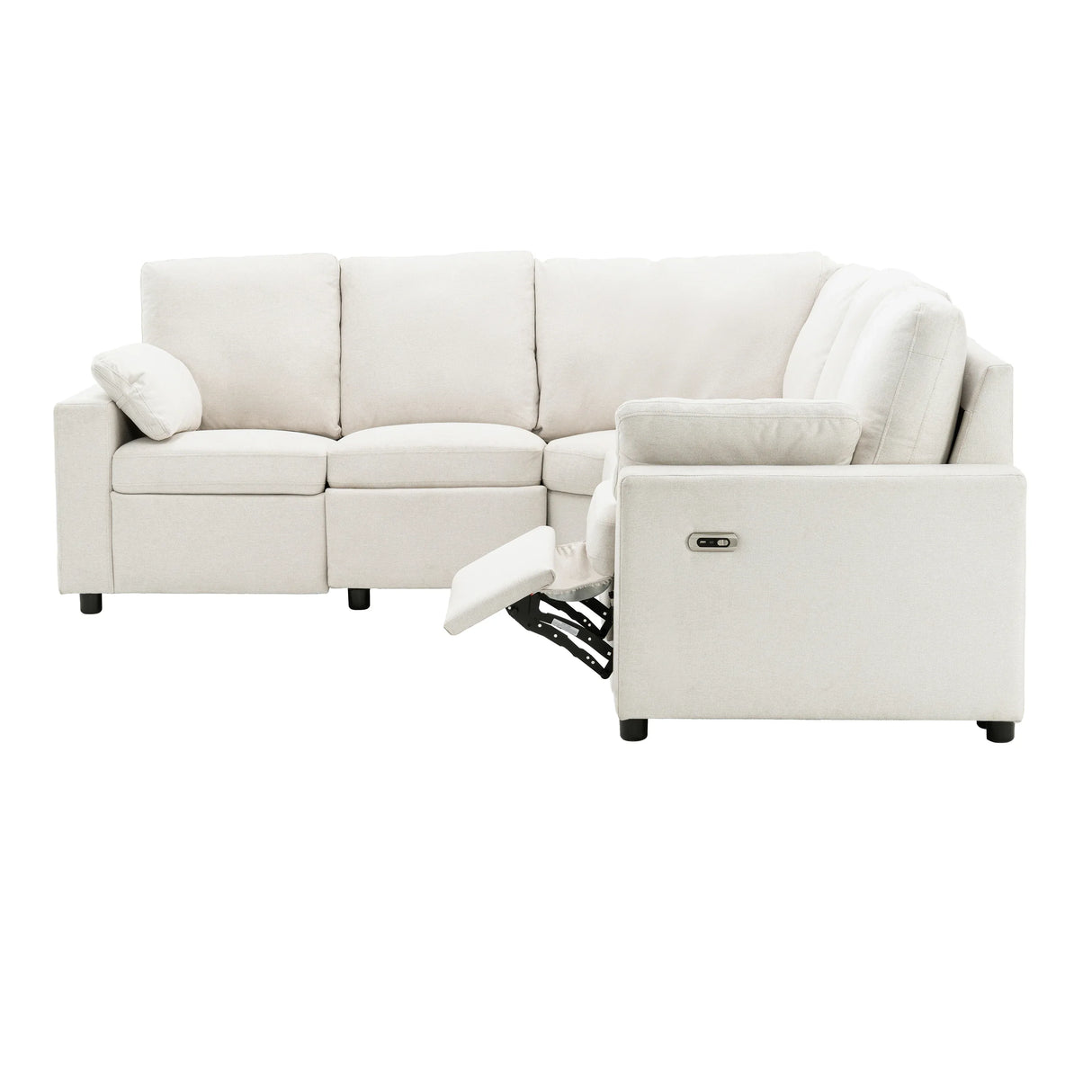 Beige Linen Fabric Power Recliner Sectional Sofa With USB Ports - Omega Lifestyles