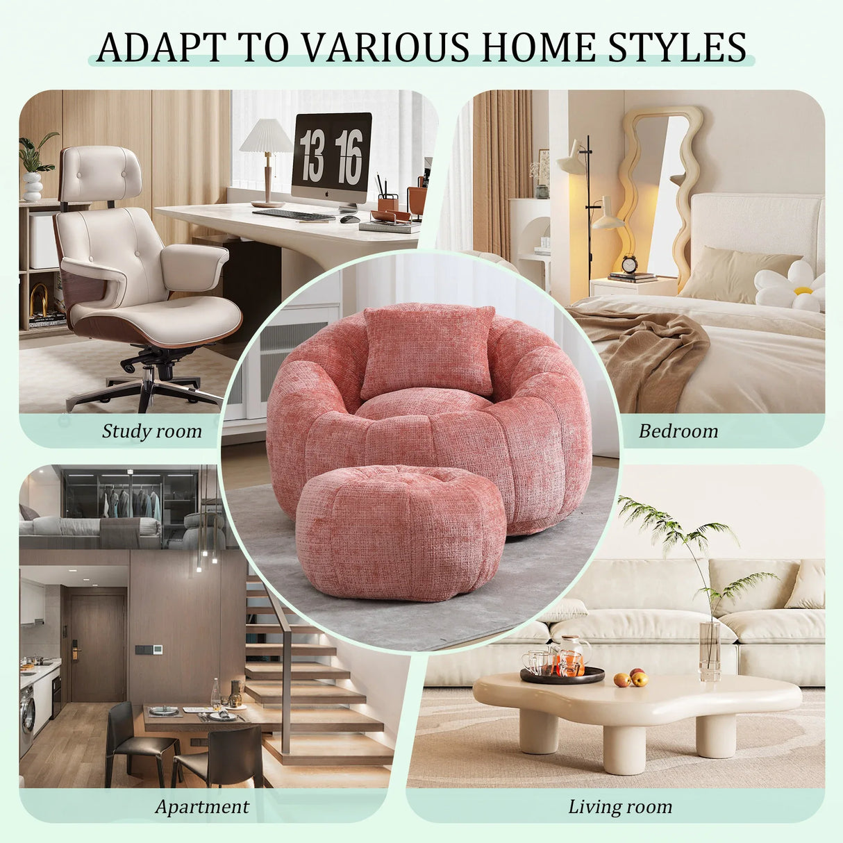 Chenille Memory Foam Lazy Sofa With Ottoman and Pillow - Omega Lifestyles