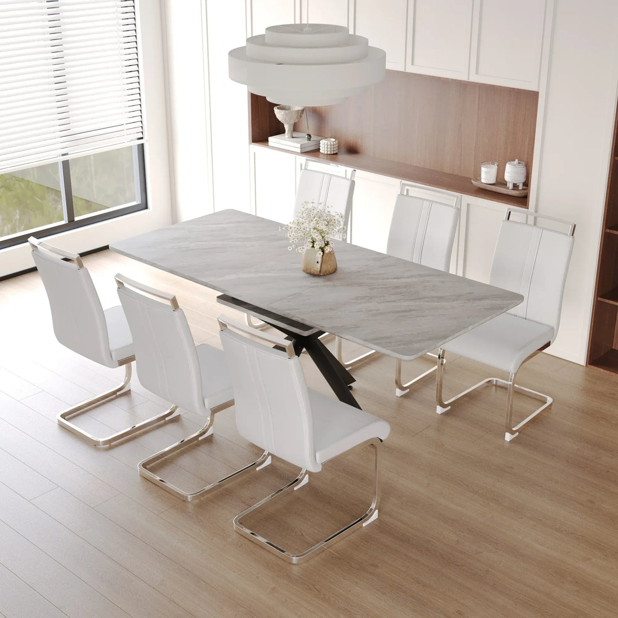 Modern Extendable MDF Metal Dining Table Set With Chairs - Omega Lifestyles