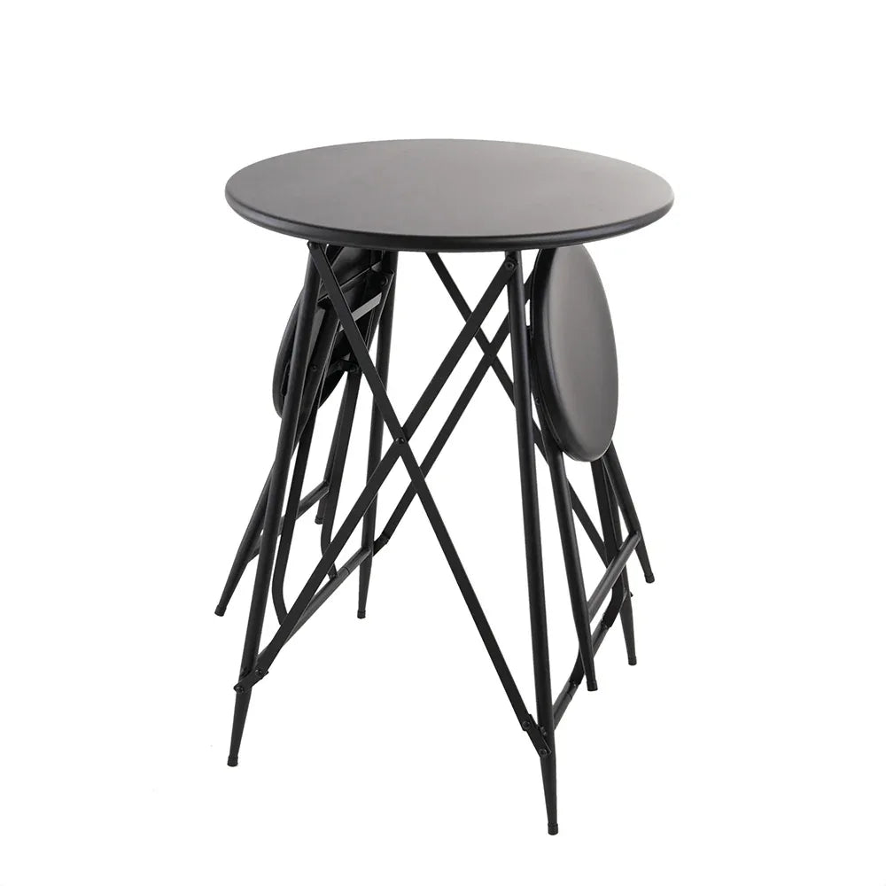 Industrial Black Iron Stowable Side Table With Seating Set - Omega Lifestyles