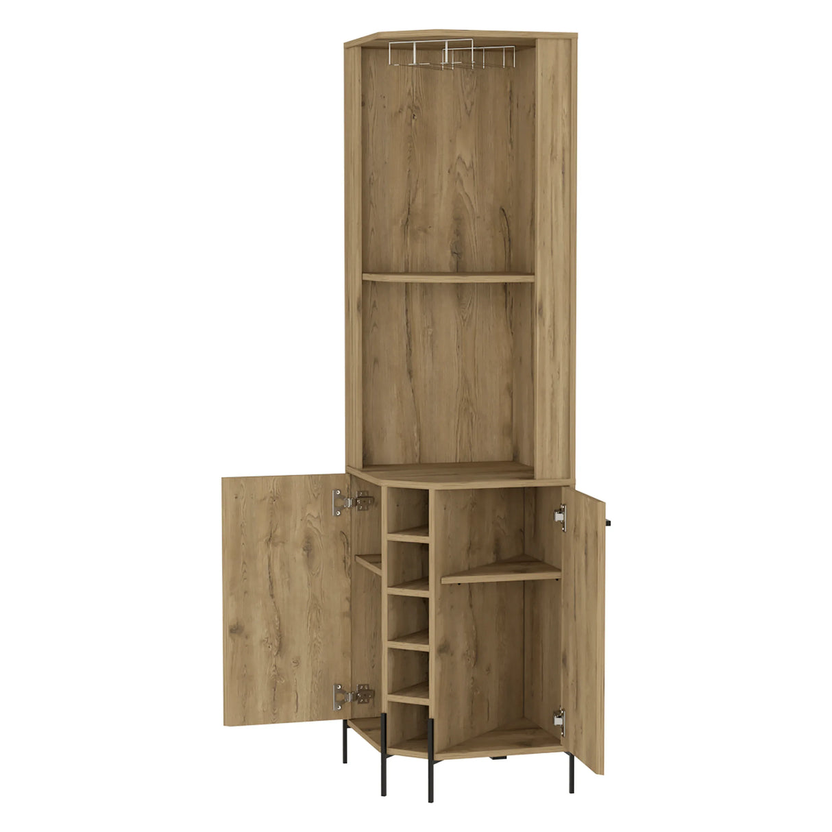 Beige Particle Board Corner Bar Cabinet With Wine Rack - Omega Lifestyles