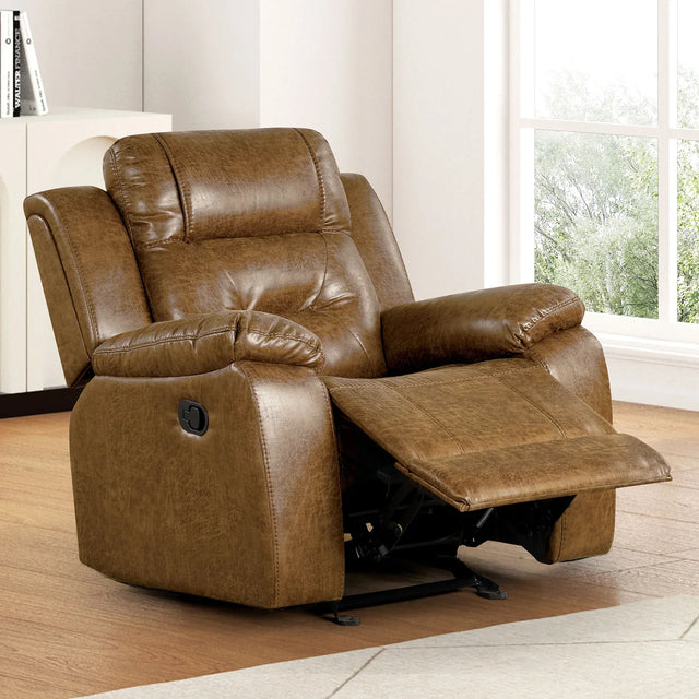 Transitional Brown Leatherette High Density Foam Manual Recliner - Omega Lifestyles
