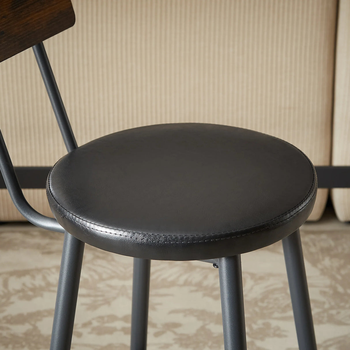 Industrial Rustic Brown Bar Table Set With 3 Upholstered Stools - Omega Lifestyles