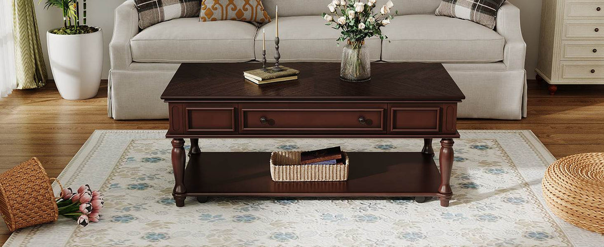 Retro Farmhouse Coffee Table With Drawer And Wheels - Sleep Galleria
