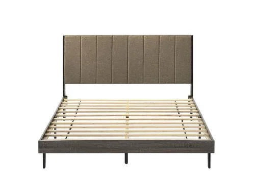 Queen Brown Fabric And Synthetic Wood Bed Frame - Omega Lifestyles