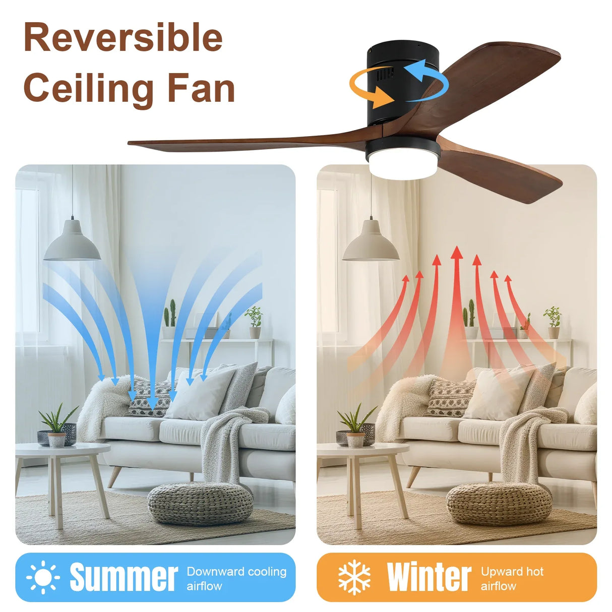 52-Inch Modern Walnut Wood Ceiling Fan With Light - Omega Lifestyles