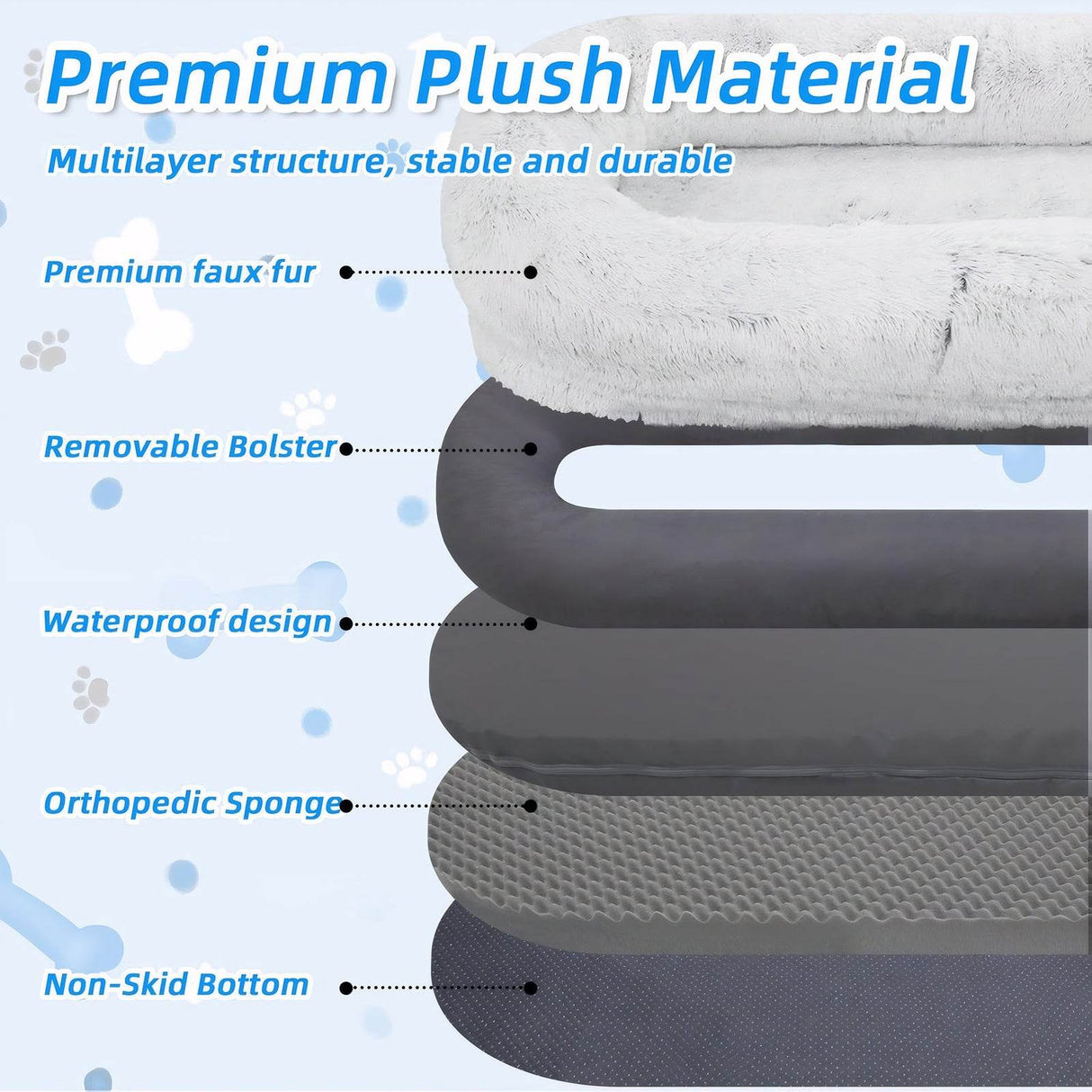 Orthopedic Washable Faux Fur Human Dog Bed 14-Inch - Sleep Galleria