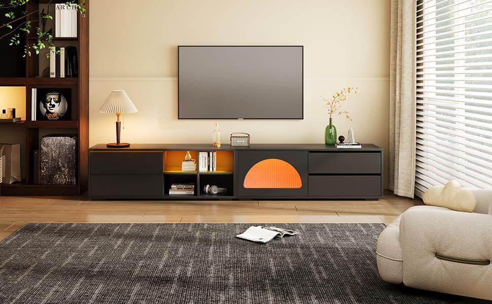 Modern Black TV Stand With LED Light And Storage - Sleep Galleria