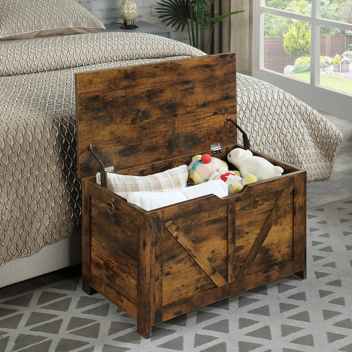 Rustic Brown Particle Board Entryway Storage Bench - Omega Lifestyles