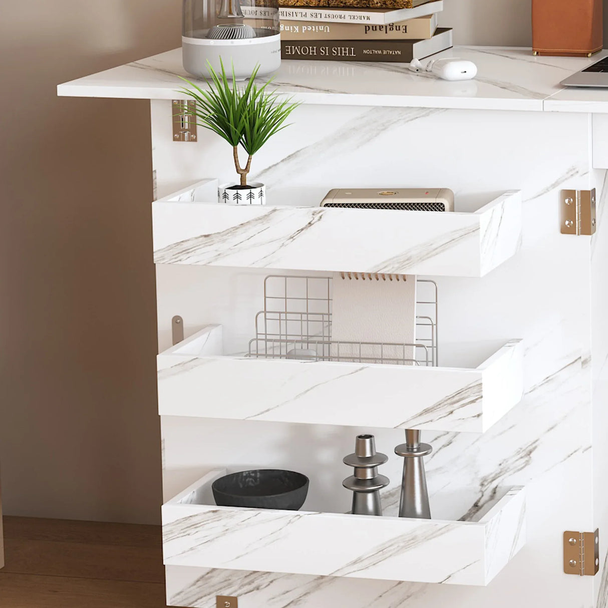 Foldable Adjustable Sewing Machine Table With Storage Cabinet - Omega Lifestyles