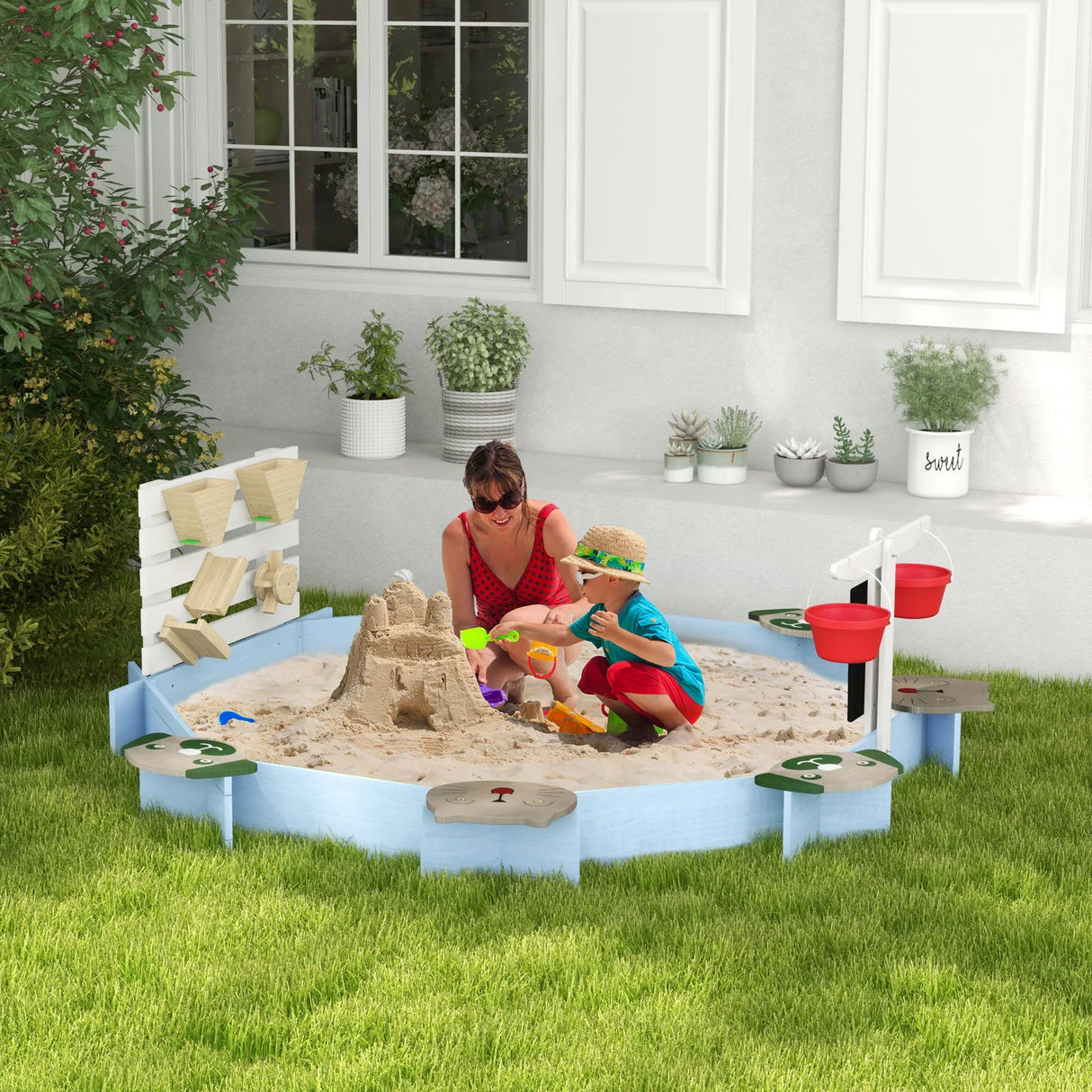 Wooden Outdoor Sandbox With Seating For Toddlers - Omega Lifestyles