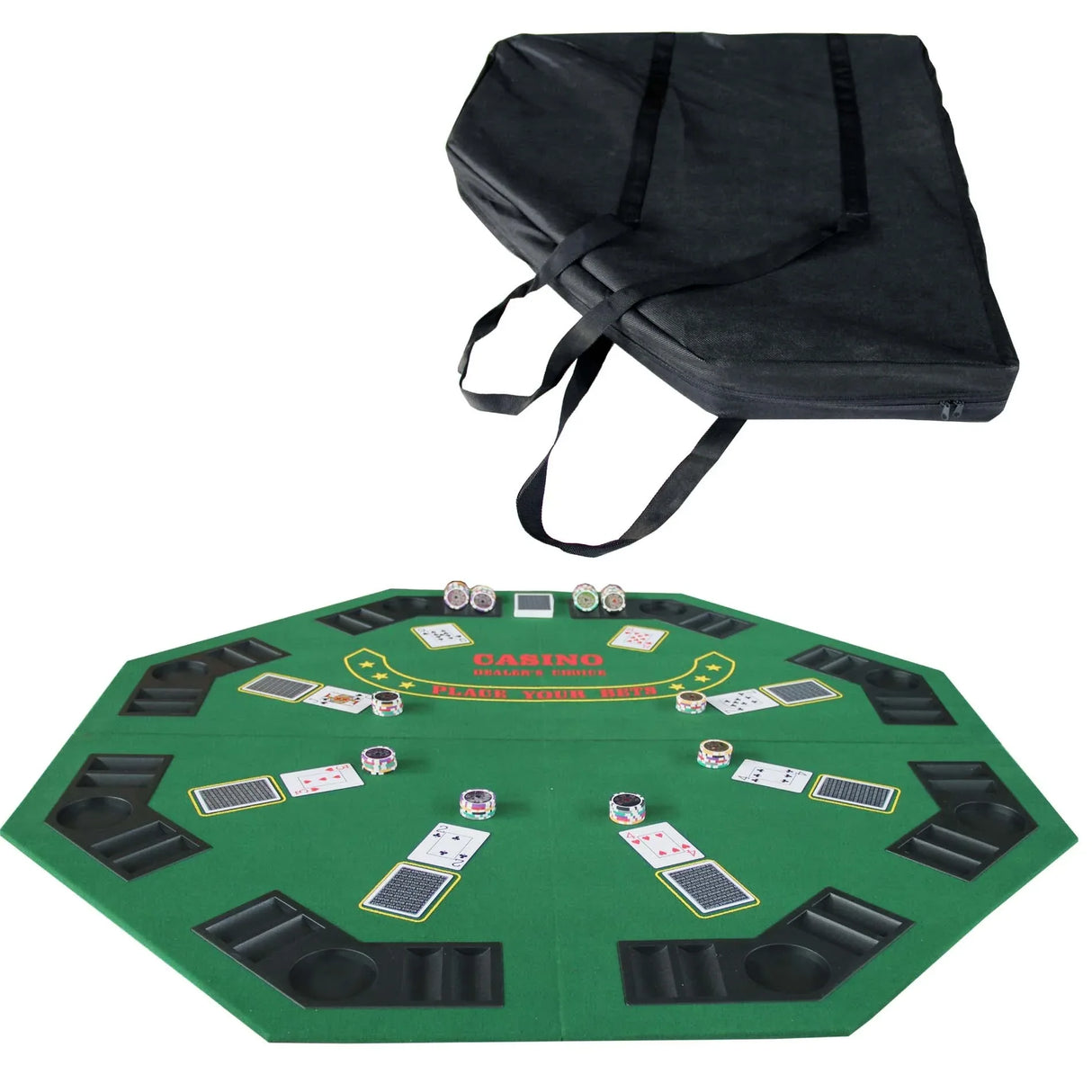 Folding Octagon 48-Inch Poker Tabletop With Cup Holders - Omega Lifestyles