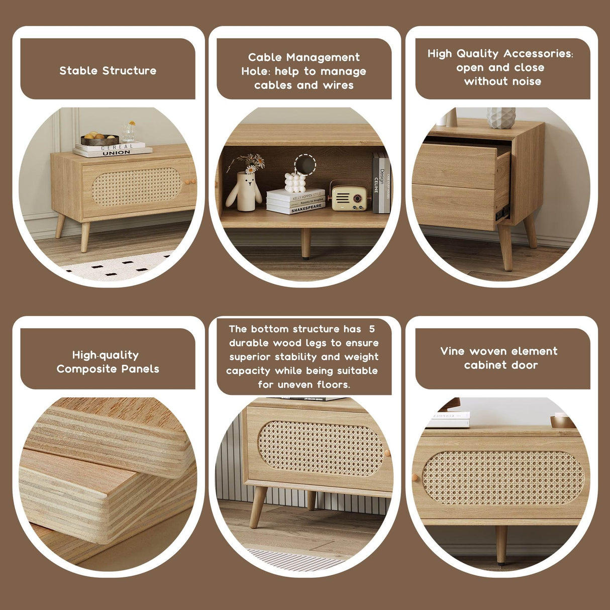 Boho Farmhouse Solid Wood TV Stand Cabinet - Sleep Galleria