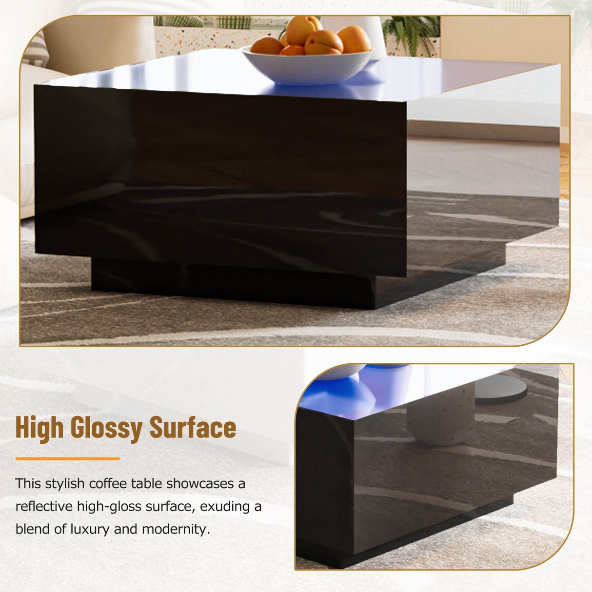 Modern Black High Glossy Coffee Table With LED Lights - Sleep Galleria