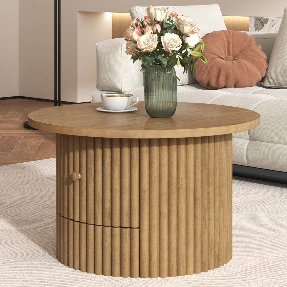 Round Farmhouse Coffee Table With Drawer - Sleep Galleria