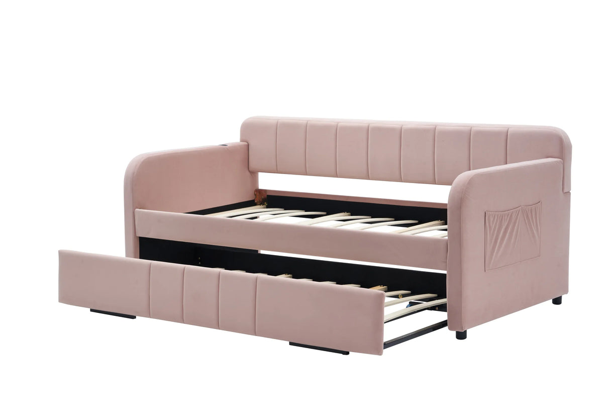 Twin Velvet Upholstered Daybed Frame With Trundle - Omega Lifestyles
