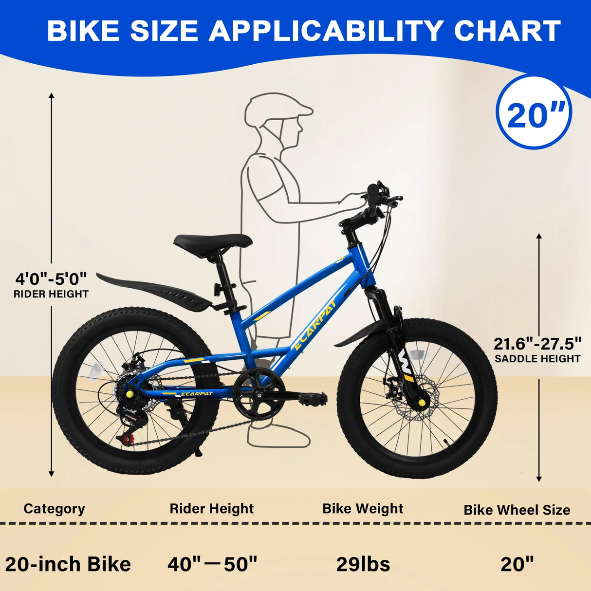 20-Inch Blue Steel Frame Kids Bike With 7-Speed Suspension - Omega Lifestyles