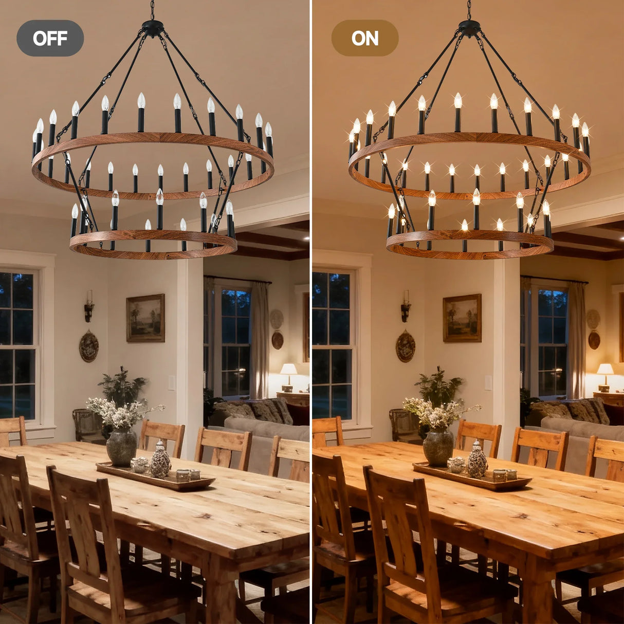 Large 36-Light Wagon Wheel Farmhouse Chandelier - Omega Lifestyles