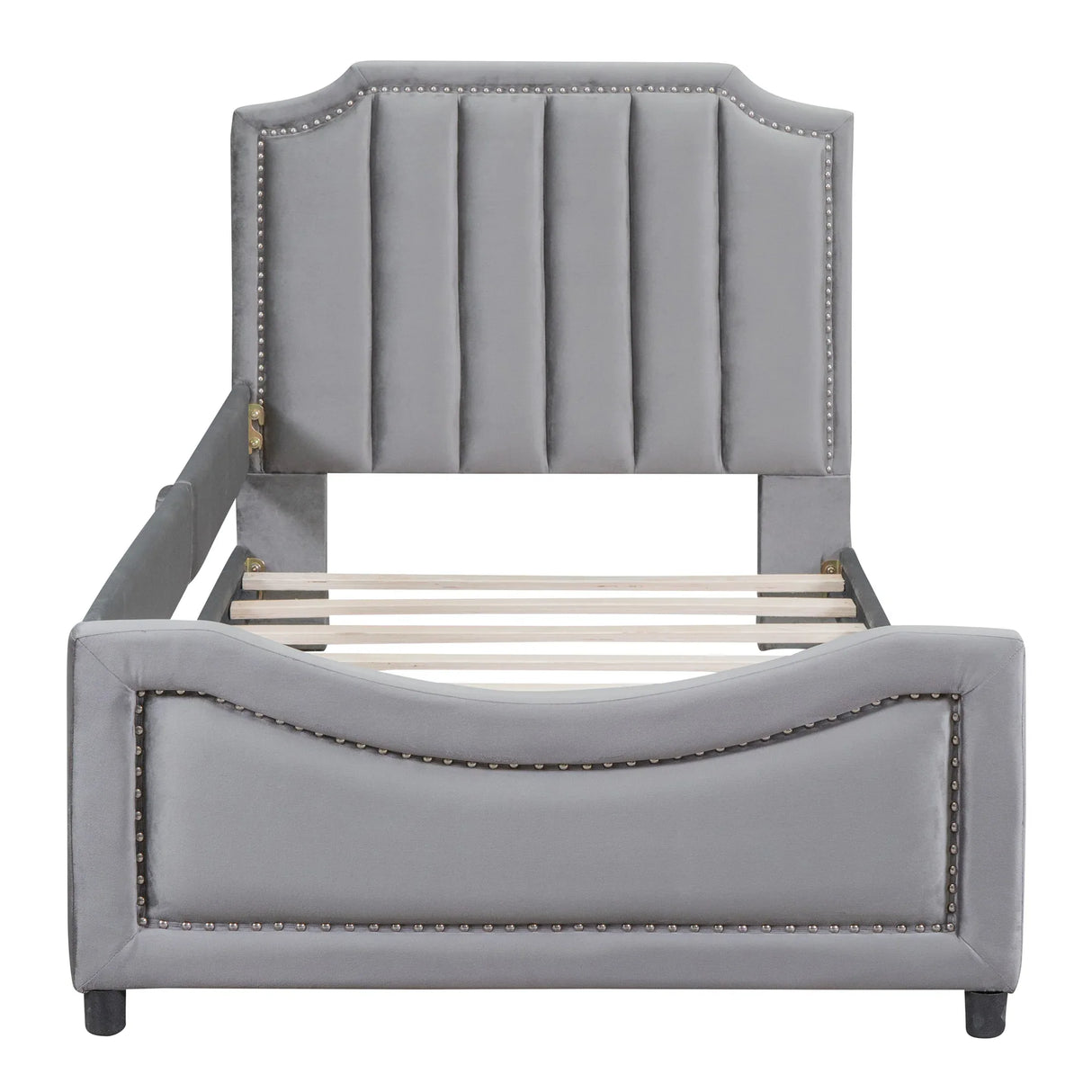 Twin Upholstered Velvet Daybed With Classic Stripe Headboard - Omega Lifestyles