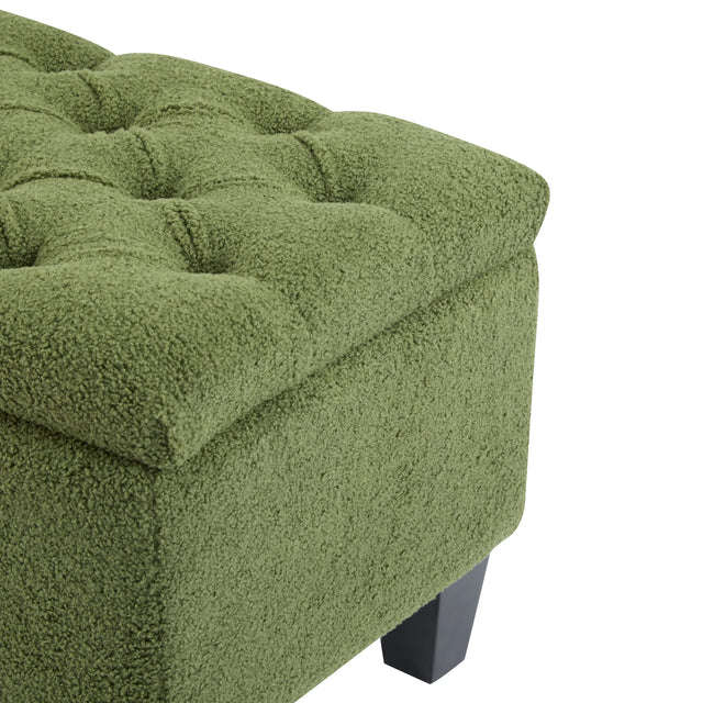 Green Boucle Ottoman Bench With Storage And Seating - Omega Lifestyles