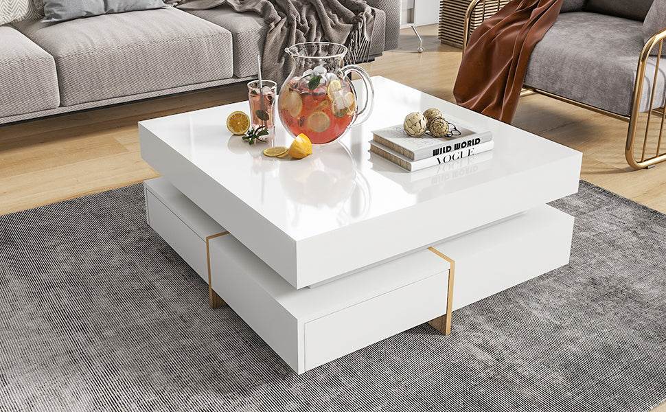 Modern High Gloss White Coffee Table With Drawers - Sleep Galleria