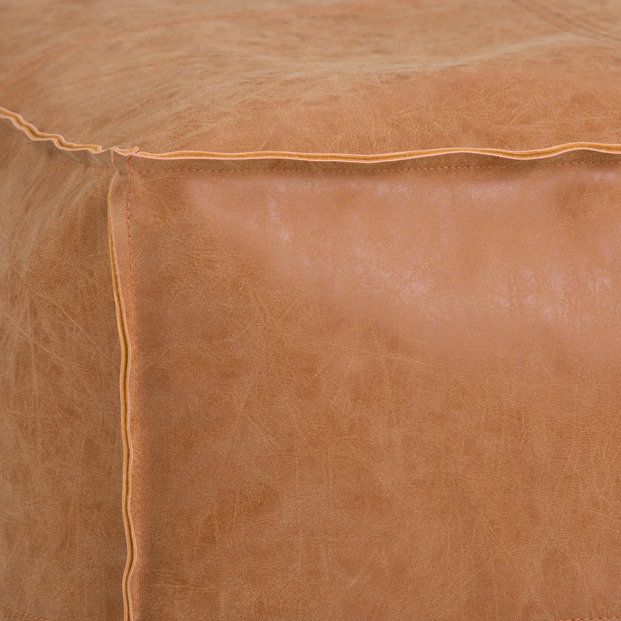 Handcrafted Distressed Brown Faux Leather Square Pouf - Omega Lifestyles
