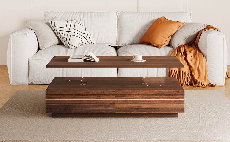 Modern Walnut Rectangle Coffee Table With LED Lights - Sleep Galleria