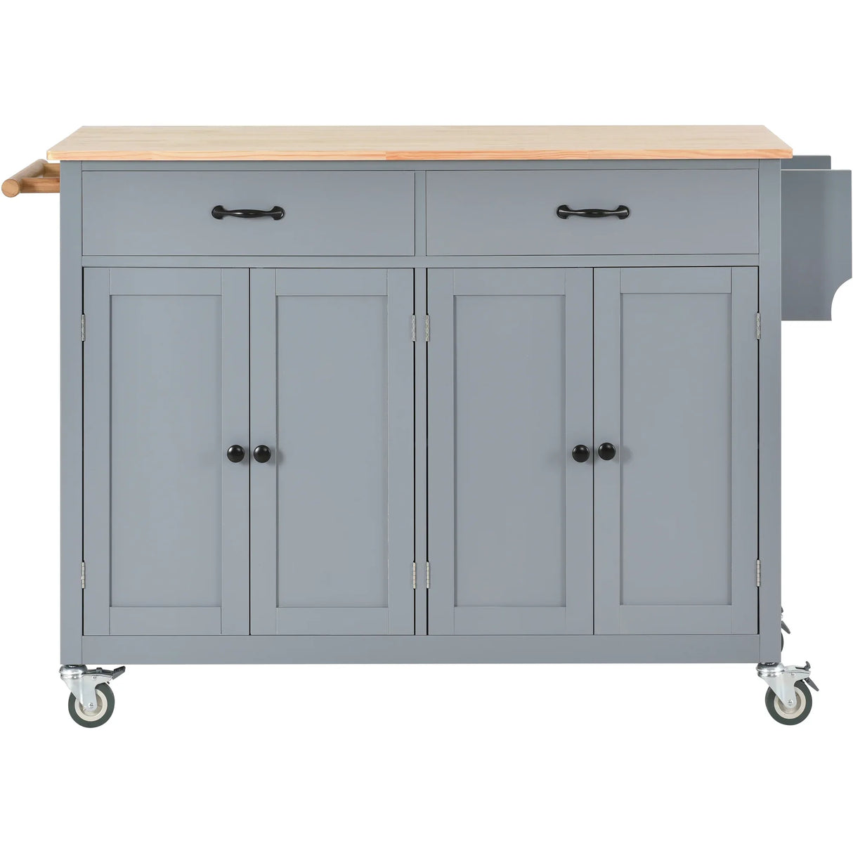 Kitchen Island Cart Solid Wood Top Four Door Cabinet - Omega Lifestyles