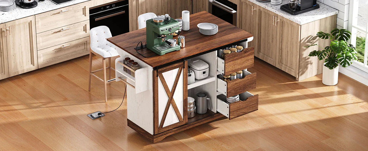 Farmhouse Sliding Barn Door Kitchen Island Cart - Omega Lifestyles
