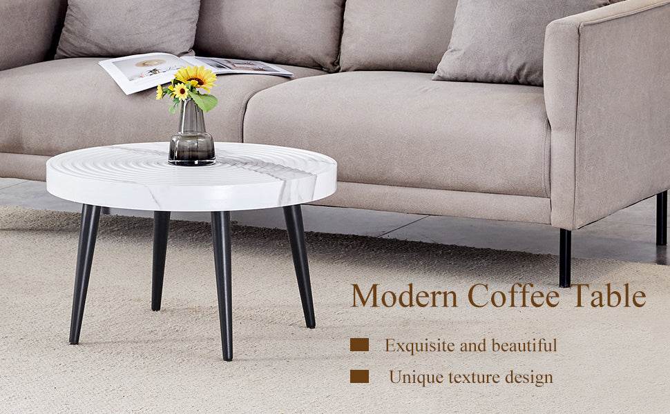 White Marble Pattern Round MDF Metal Coffee Table - Sleep Galleria