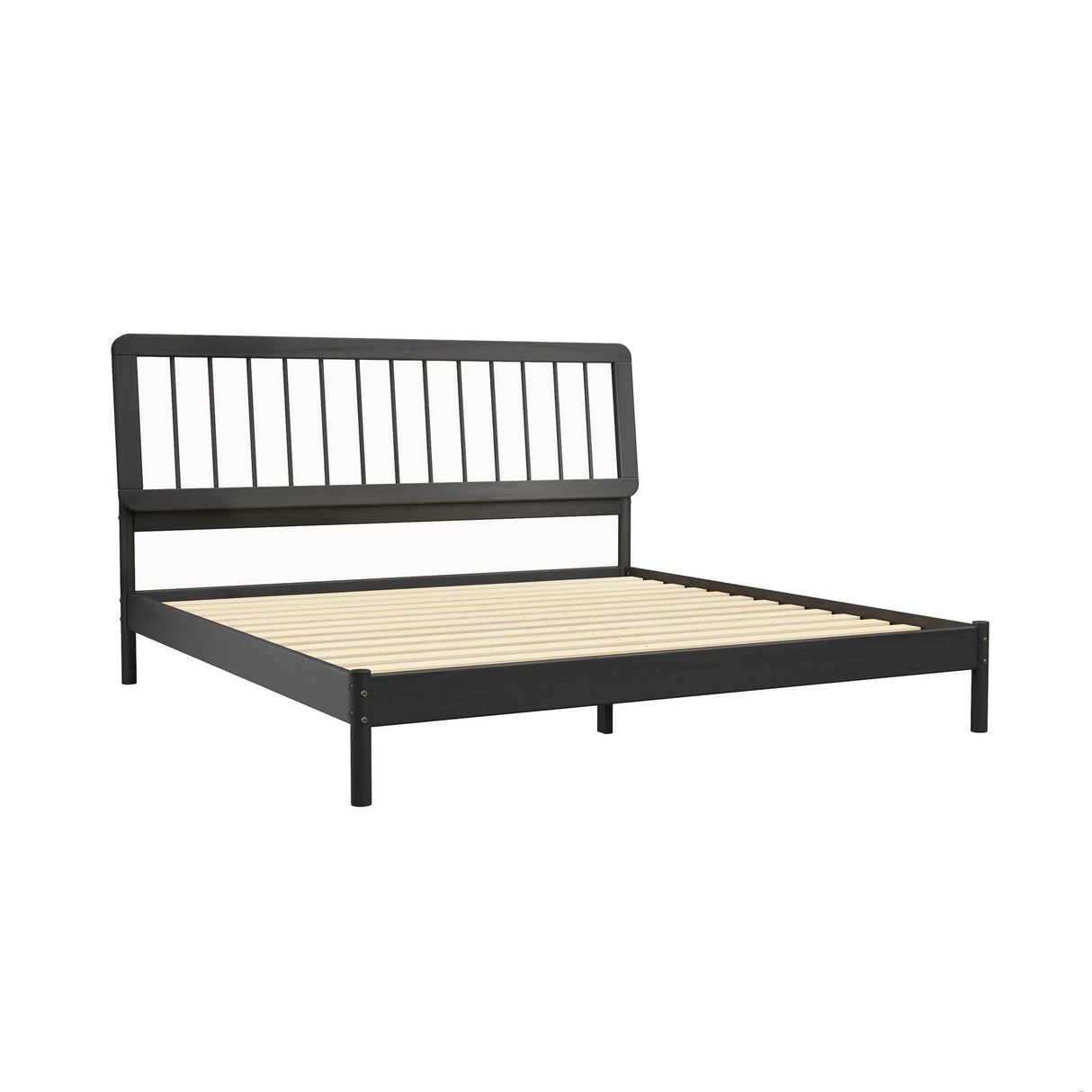 Solid Pine Wood Slat-Back King Bed Frame