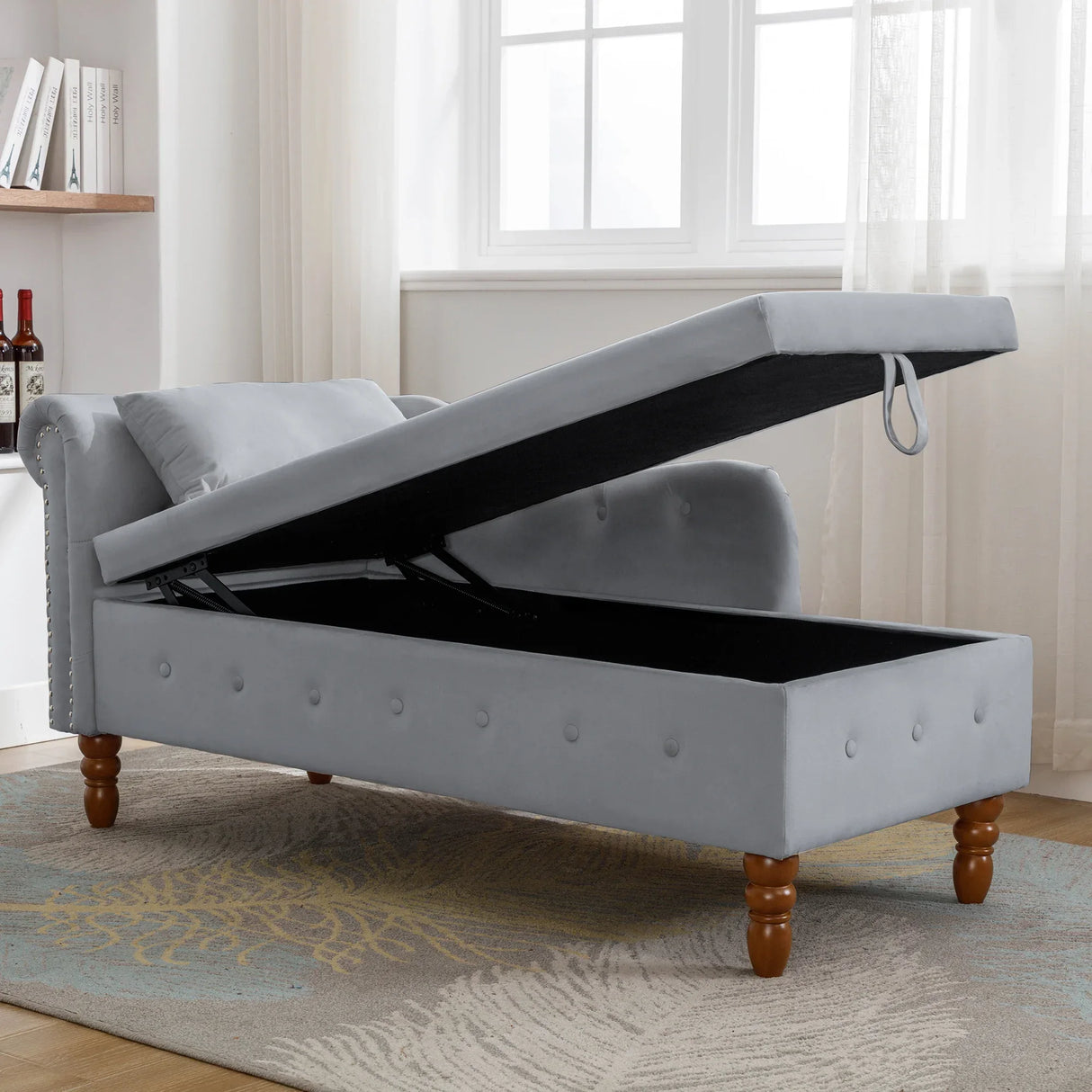 Classic Velvet Storage Chaise Lounge With Pillow - Omega Lifestyles