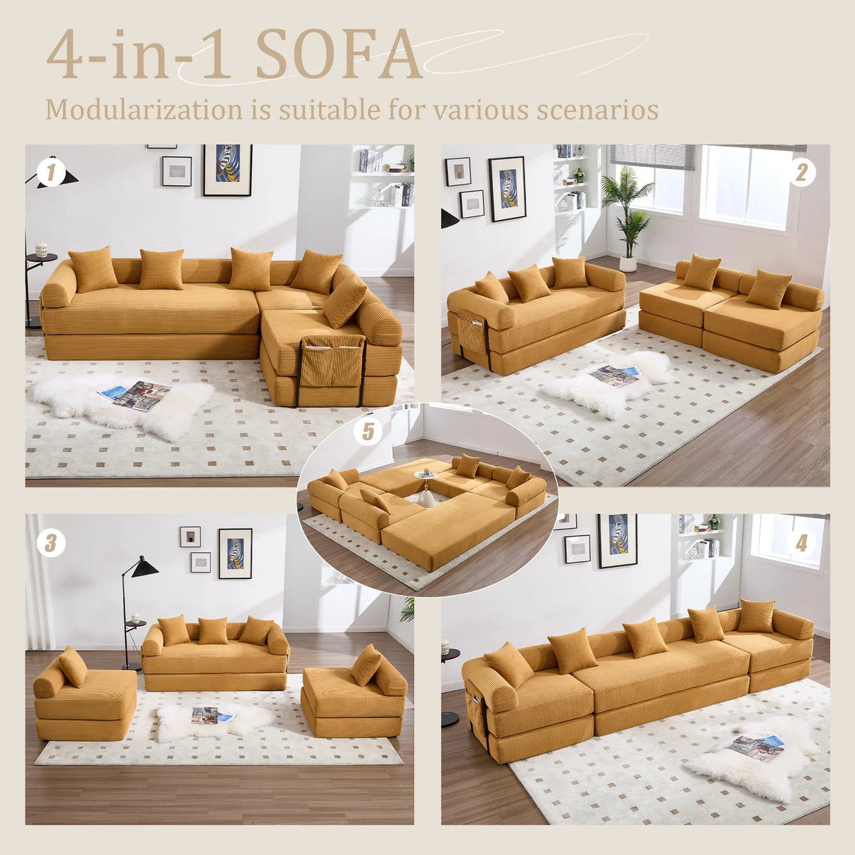 Convertible Corduroy Memory Foam Folding Sofa Bed - Omega Lifestyles