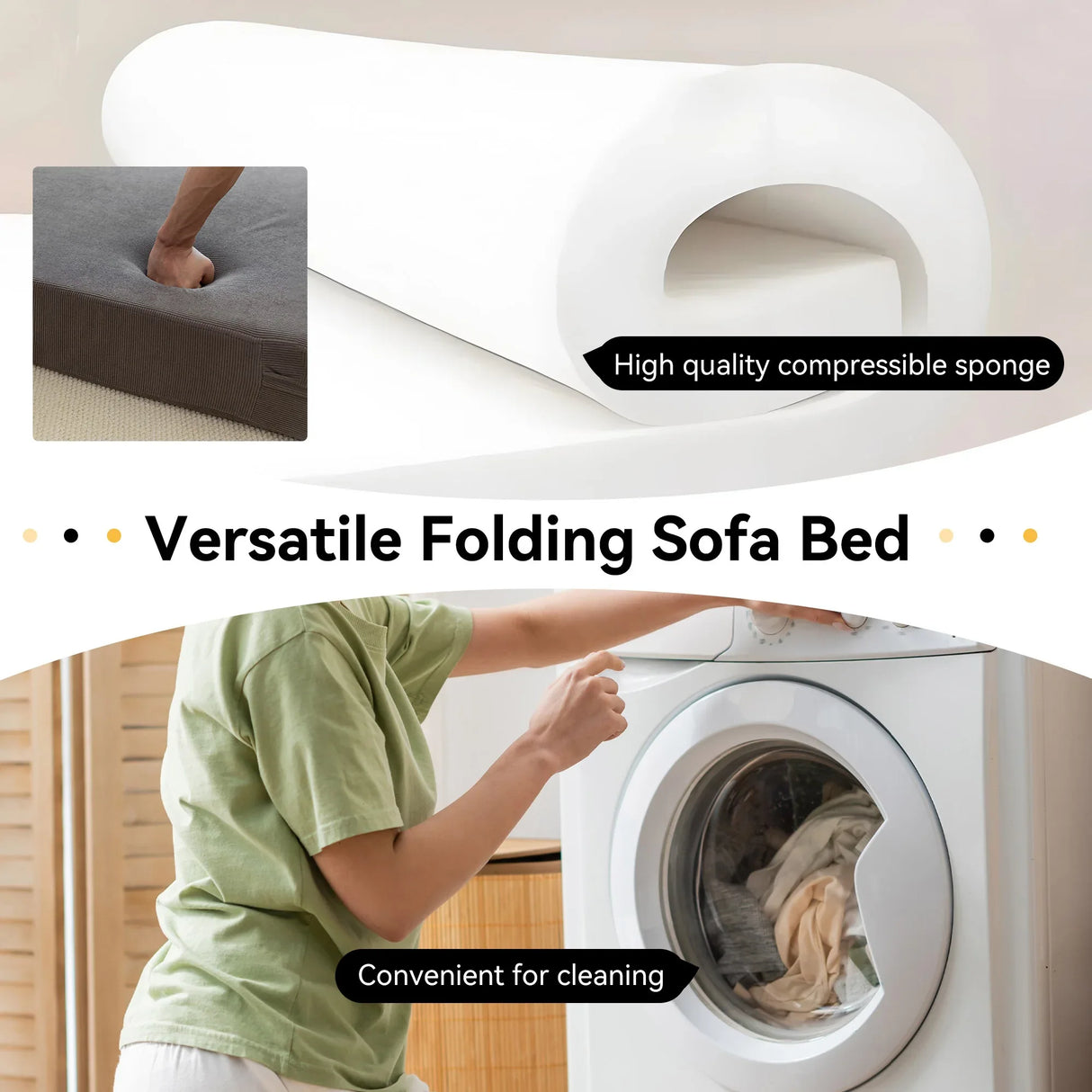 Foldable Corduroy 2-Seat Sofa Bed With Lumbar Pillow - Omega Lifestyles