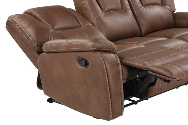 Manual Reclining Faux Leather 3-Seat Sofa Chestnut Brown - Omega Lifestyles