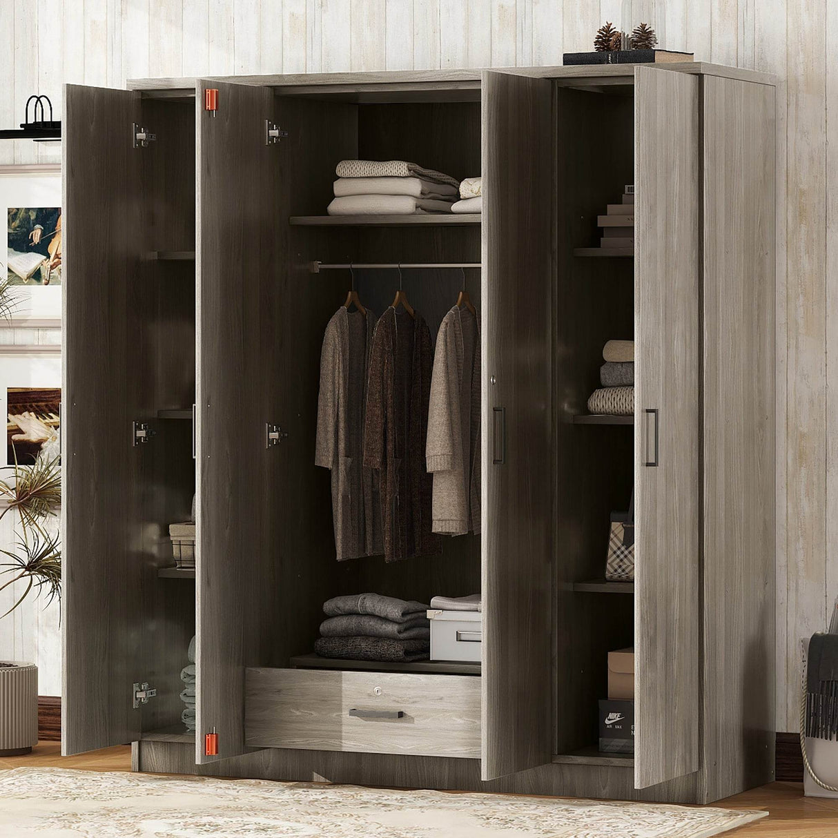 Contemporary 4-Door Bedroom Wardrobe With Drawer