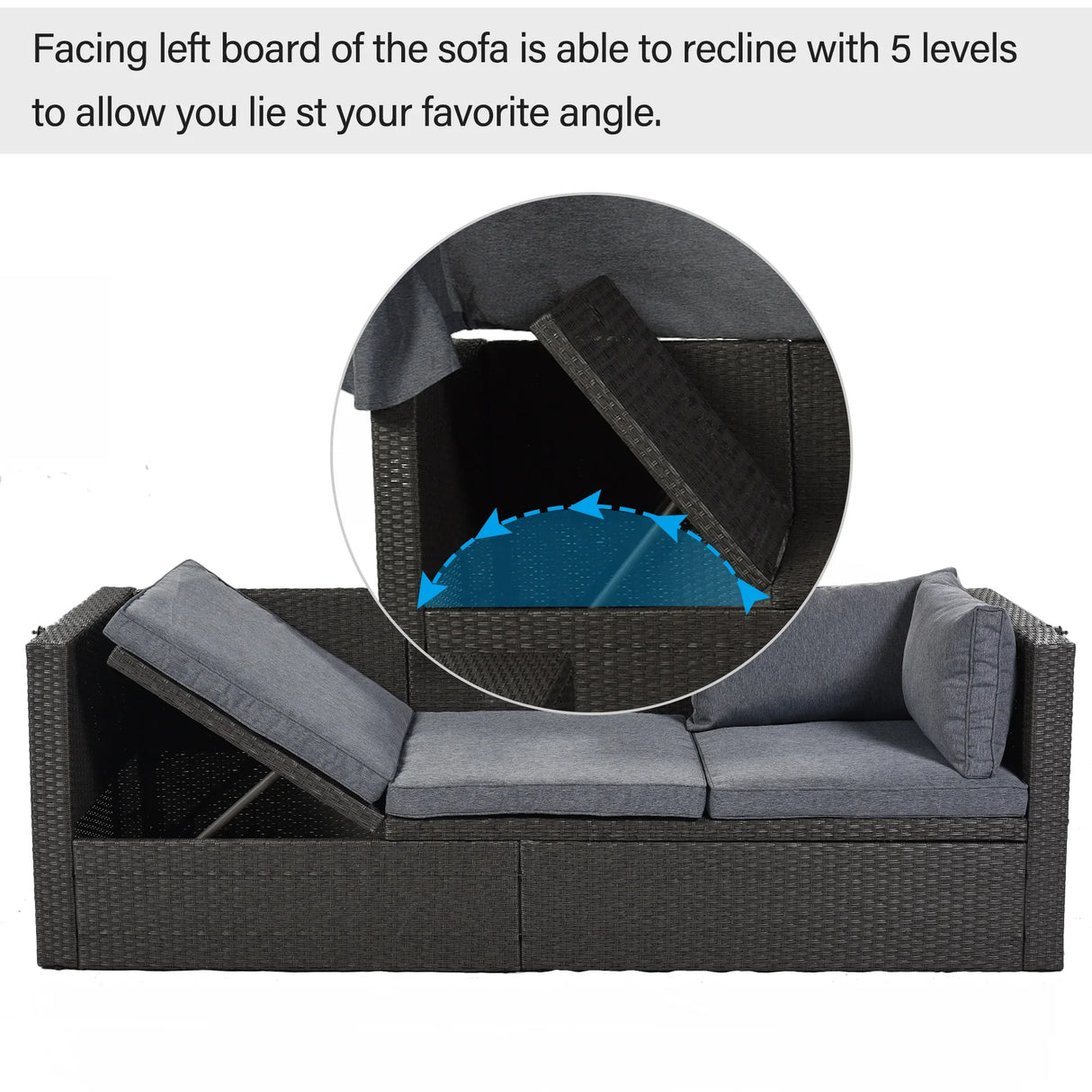 Outdoor Gray Rattan Wicker Patio Daybed With Canopy - Omega Lifestyles