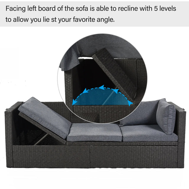 Outdoor Gray Rattan Wicker Patio Daybed With Canopy - Omega Lifestyles