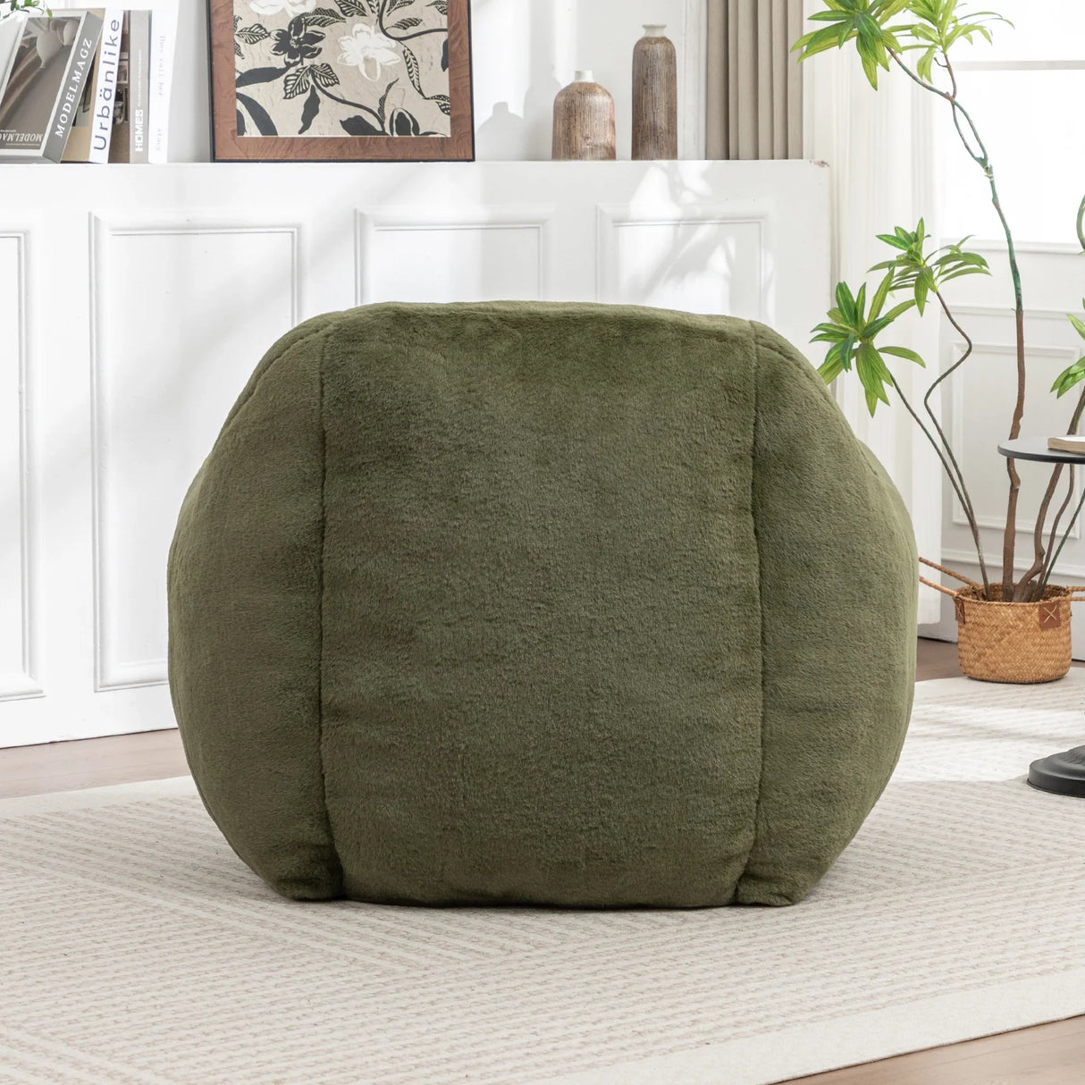 Faux Fur Comfy Bean Bag Chair With Back Support Green - Omega Lifestyles