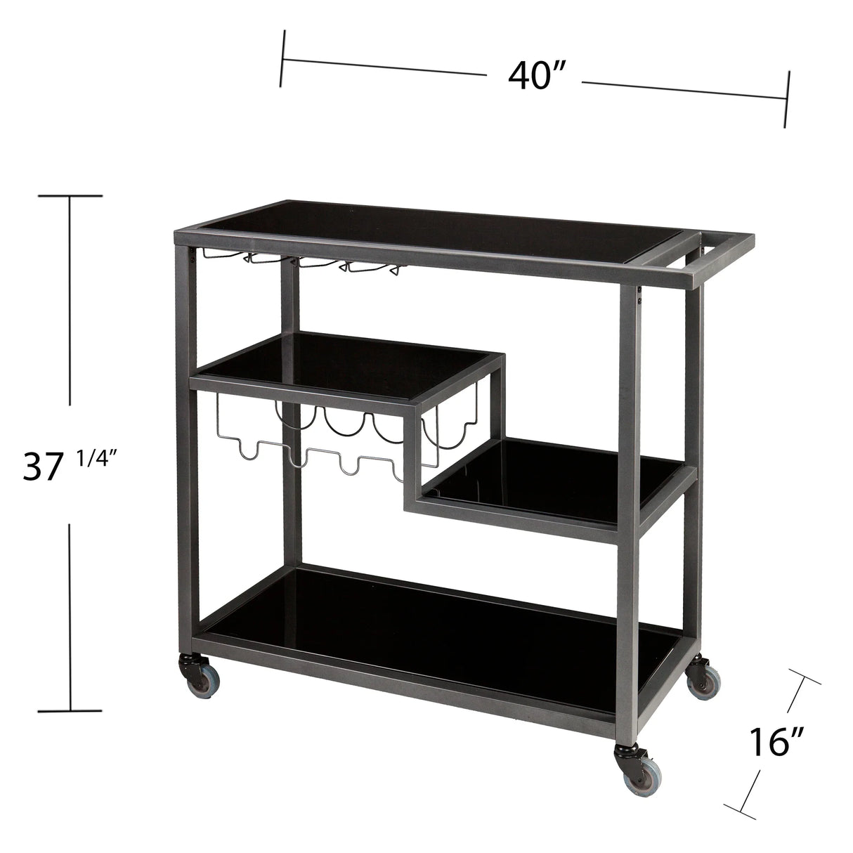 Gunmetal Gray Metal Bar Cart With Locking Casters - Omega Lifestyles
