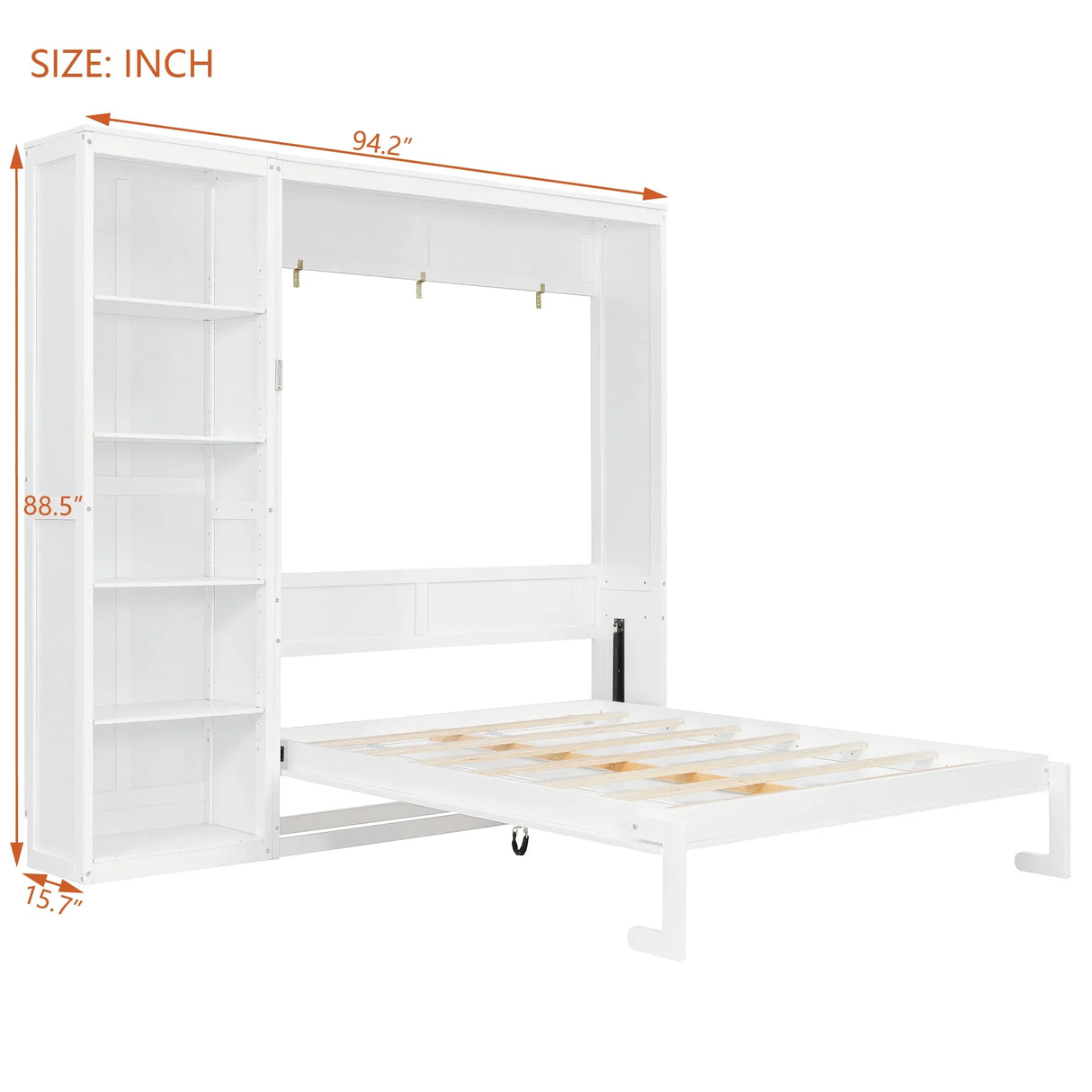 Queen Murphy Bed Wall Bed With Shelves White Solid Wood - Omega Lifestyles